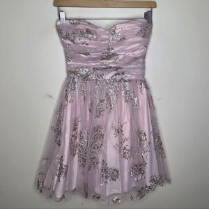 NWT Delia's Y2K Gold Glitter Blush Strapless Mini Dress Junior Size 5-6